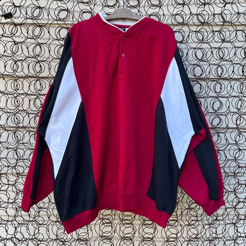 Vintage 80s 90s willow bay color block Henley sweatshirt red white black 2XL